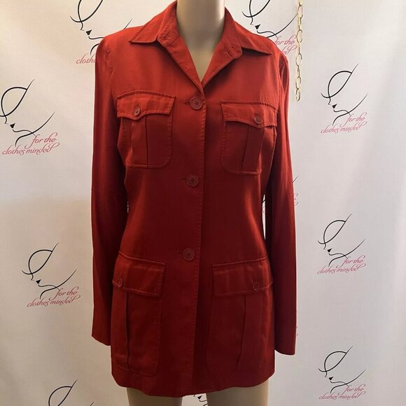Lauren Ralph Lauren. Size Small. Red Safari Style Shirt or Jacket. Silk. B31 - Picture 1 of 7